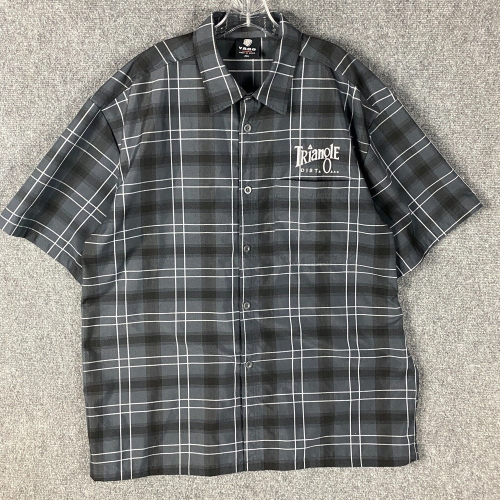 Yago Button Up Shirt‎ Men's 2XL Plaid Gray 100% Polyester Adults XXL